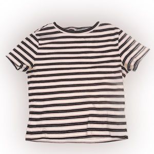 Stripped Cropped Pastel Pink, White and black Top